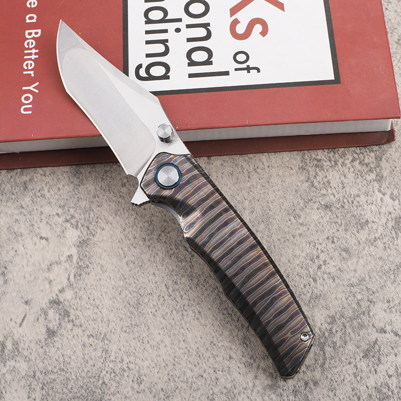 MASALONG VG10 Steel EDC Folding Knife - Fire Pattern TC4 Titanium Handle KNI-FD-025