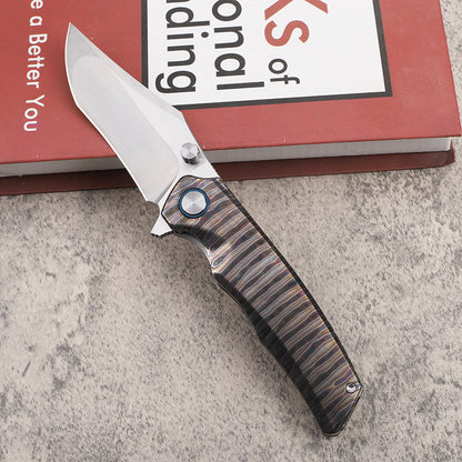 MASALONG VG10 Steel EDC Folding Knife - Fire Pattern TC4 Titanium Handle KNI-FD-025
