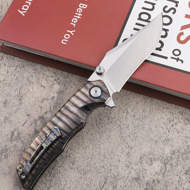 MASALONG VG10 Steel EDC Folding Knife - Fire Pattern TC4 Titanium Handle KNI-FD-025
