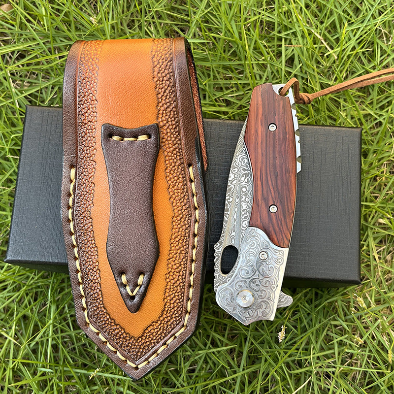 MASALONG Damascus Steel Rosewood Folding Pocket Knife - EDC Utility