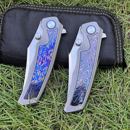 MASALONG VG10 Steel Folding Knife - TC4 Titanium Timascus/Zirconium EDC