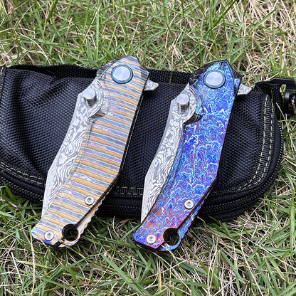 MASALONG RWL34 Damascus Folding Knife - Titanium Handle EDC Utility KNI-FD-029