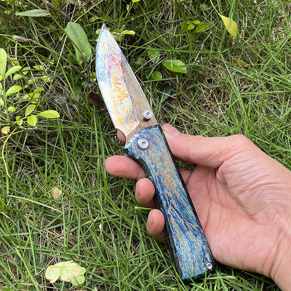 MASALONG D2 Steel EDC Folding Knife - Anodized Titanium Handle KNI-FD-006