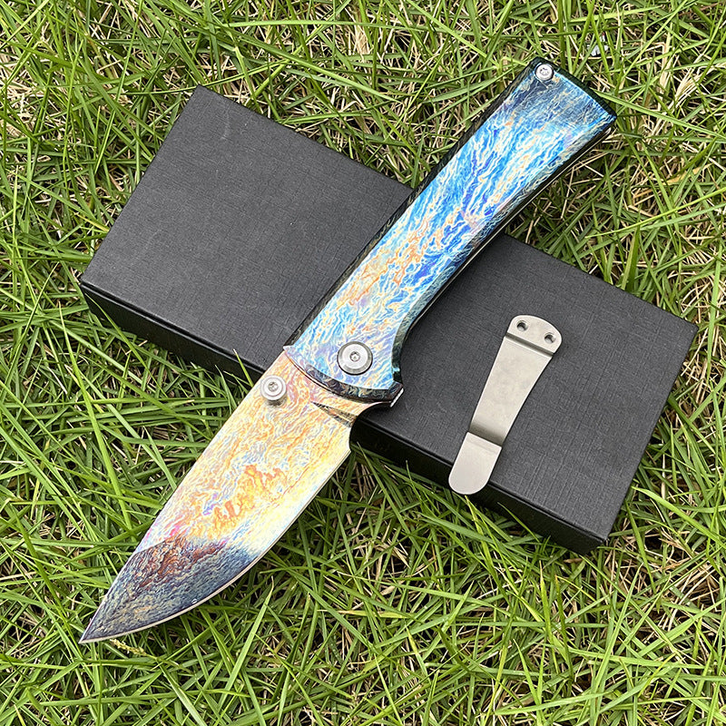 MASALONG D2 Steel EDC Folding Knife - Anodized Titanium Handle KNI-FD-006