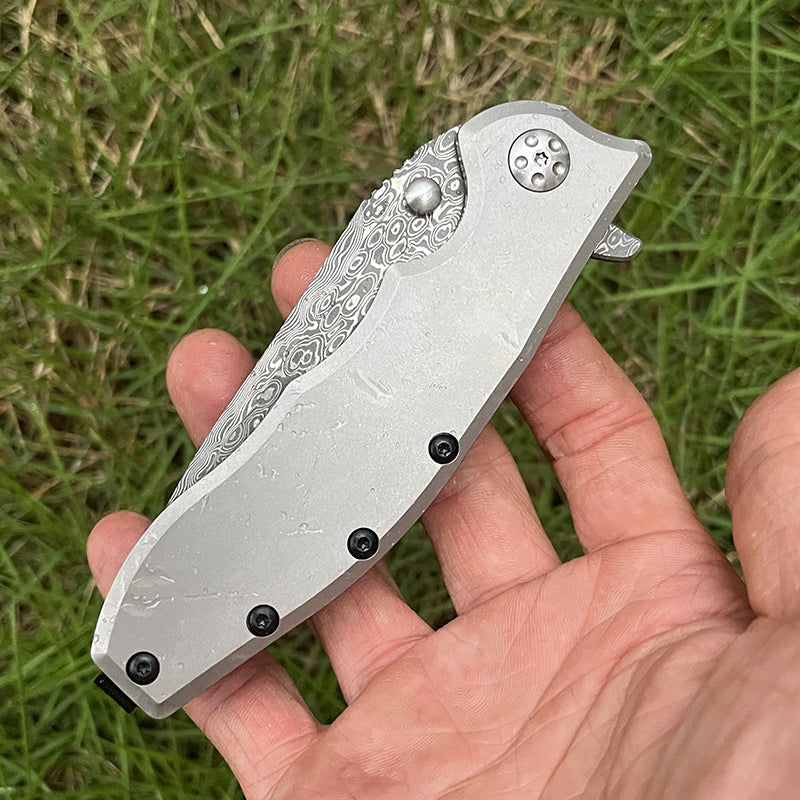 MASALONG Damascus Steel Folding Outdoor Utility Knife - TC4 Titanium Handle EDC KNI-FD-008