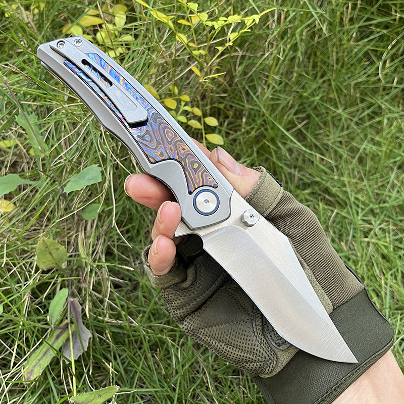 MASALONG VG10 Steel Folding Knife - TC4 Titanium Timascus/Zirconium EDC