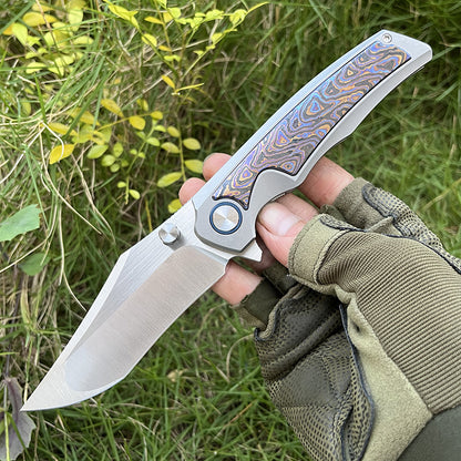 MASALONG VG10 Steel Folding Knife - TC4 Titanium Timascus/Zirconium EDC