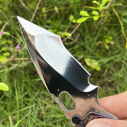 MASALONG D2 Steel Folding Knife - Anodized Titanium Handle EDC Tool KNI-FD-004