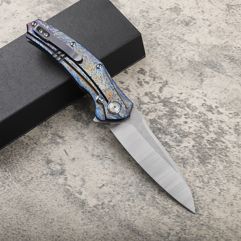MASALONG Storm Pattern D2 Folding Knife - Titanium Handle EDC Utility KNI-FD-046