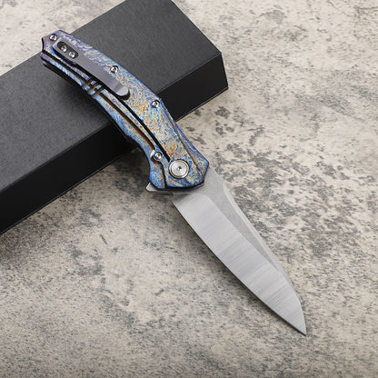 MASALONG Storm Pattern D2 Folding Knife - Titanium Handle EDC Utility KNI-FD-046