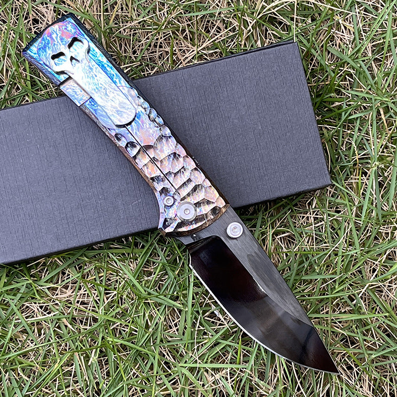 MASALONG D2 Steel DLC Folding Knife -Mirror-finish blade treatment Titanium Handle EDC Outdoor Utility KNI-FD-013