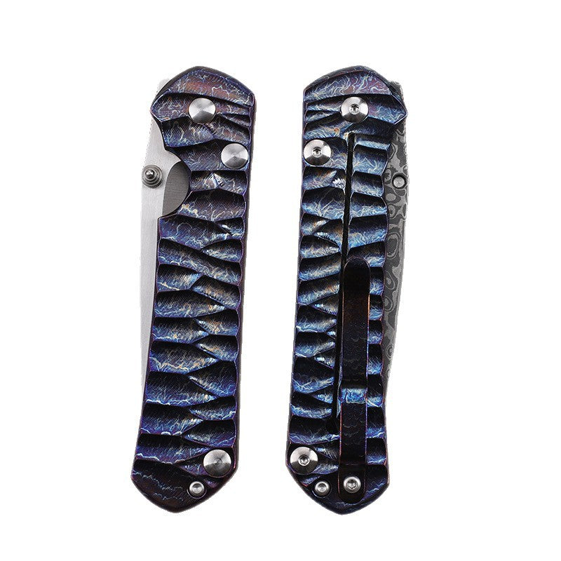 MASALONG Damascus & VG10 Steel Folding Pocket Small Knife - Titanium Handle EDC Kni-fd-023