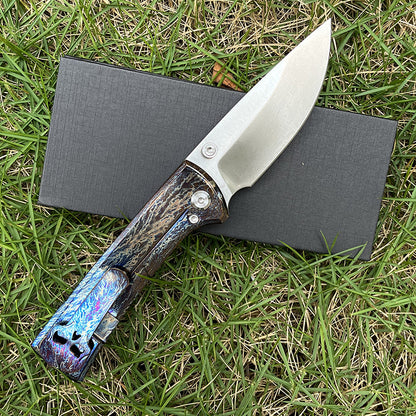 MASALONG D2 Steel Folding Knife - Titanium Handle EDC Outdoor Utility KNI-FD-012