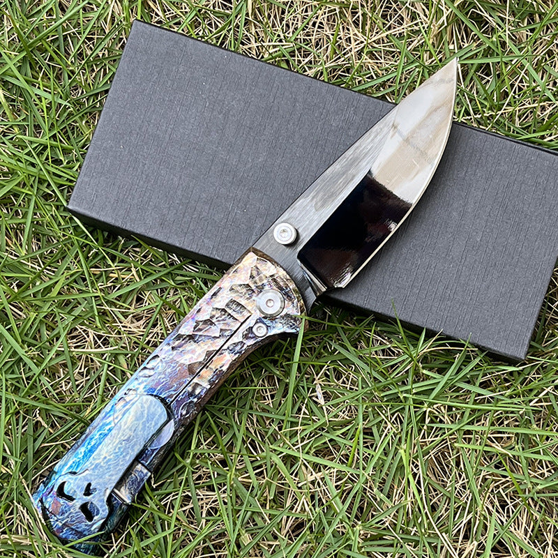 MASALONG D2 Steel DLC Folding Knife -Mirror-finish blade treatment Titanium Handle EDC Outdoor Utility KNI-FD-013