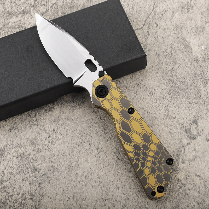 MASALONG D2 Steel Snake Pattern Folding Knife - Titanium EDC Utility