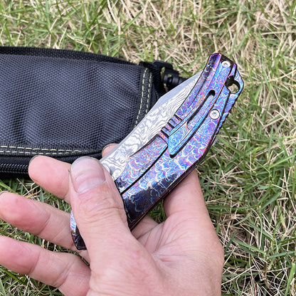 MASALONG RWL34 Damascus Folding Knife - Titanium Handle EDC Utility KNI-FD-029