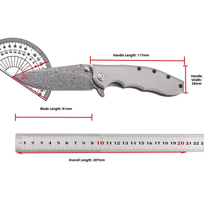 MASALONG Damascus Steel Folding Outdoor Utility Knife - TC4 Titanium Handle EDC KNI-FD-008