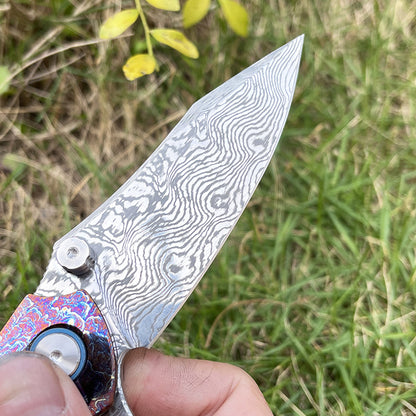 MASALONG RWL34 Damascus Folding Knife - Titanium Handle EDC Utility KNI-FD-029