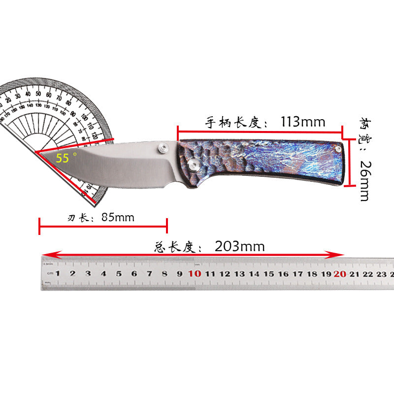 MASALONG D2 Steel Folding Knife - Titanium Handle EDC Outdoor Utility KNI-FD-012