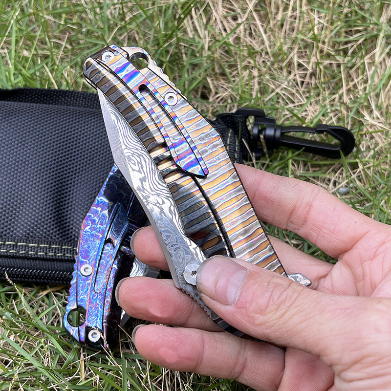 MASALONG RWL34 Damascus Folding Knife - Titanium Handle EDC Utility KNI-FD-029