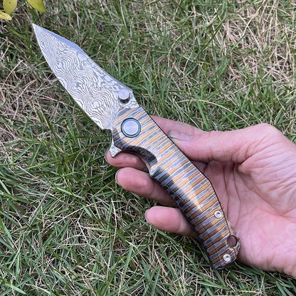 MASALONG RWL34 Damascus Folding Knife - Titanium Handle EDC Utility KNI-FD-029
