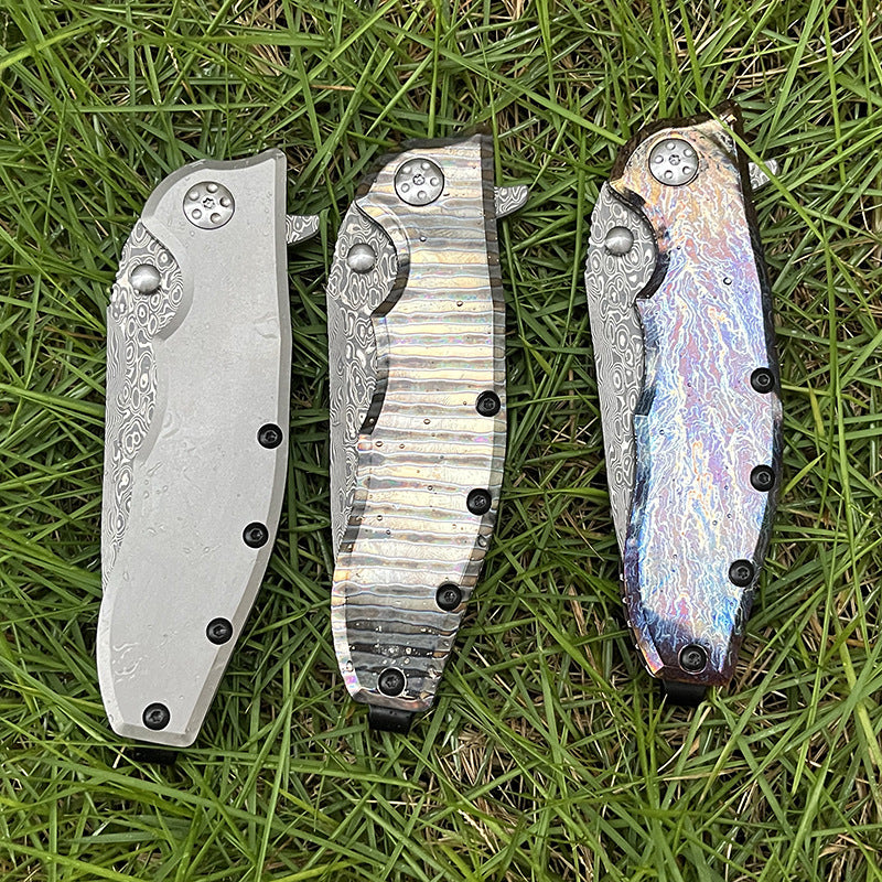 MASALONG Damascus Steel EDC Folding Knife - Titanium Handle KNI-FD-007