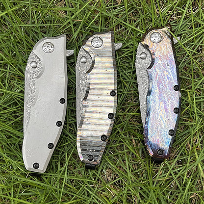 MASALONG Damascus Steel EDC Folding Knife - Titanium Handle KNI-FD-007