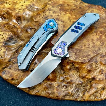 Masalong Premium-style portable folding knife—ideal for outdoor use or as a collector's piece; suitable as a household fruit knife or everyday carry (EDC) pocket knife. Features an M390 blade with a brushed or mirror finish.