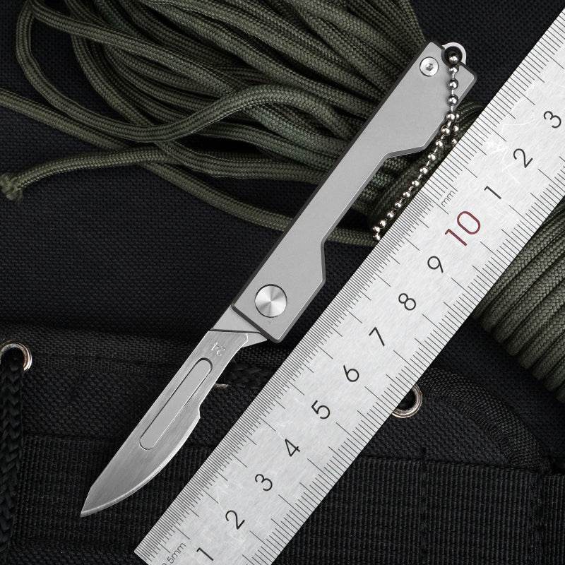 Masalong Utility Folding Scalpel Knife 10Pcs #24 Blades Titanium Alloy Handle with Keychain Hanger Loop kni237-b