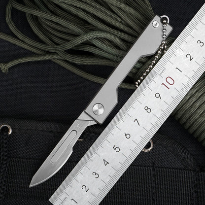 Masalong Utility Folding Scalpel Knife 10Pcs #24 Blades Titanium Alloy Handle with Keychain Hanger Loop kni237-b