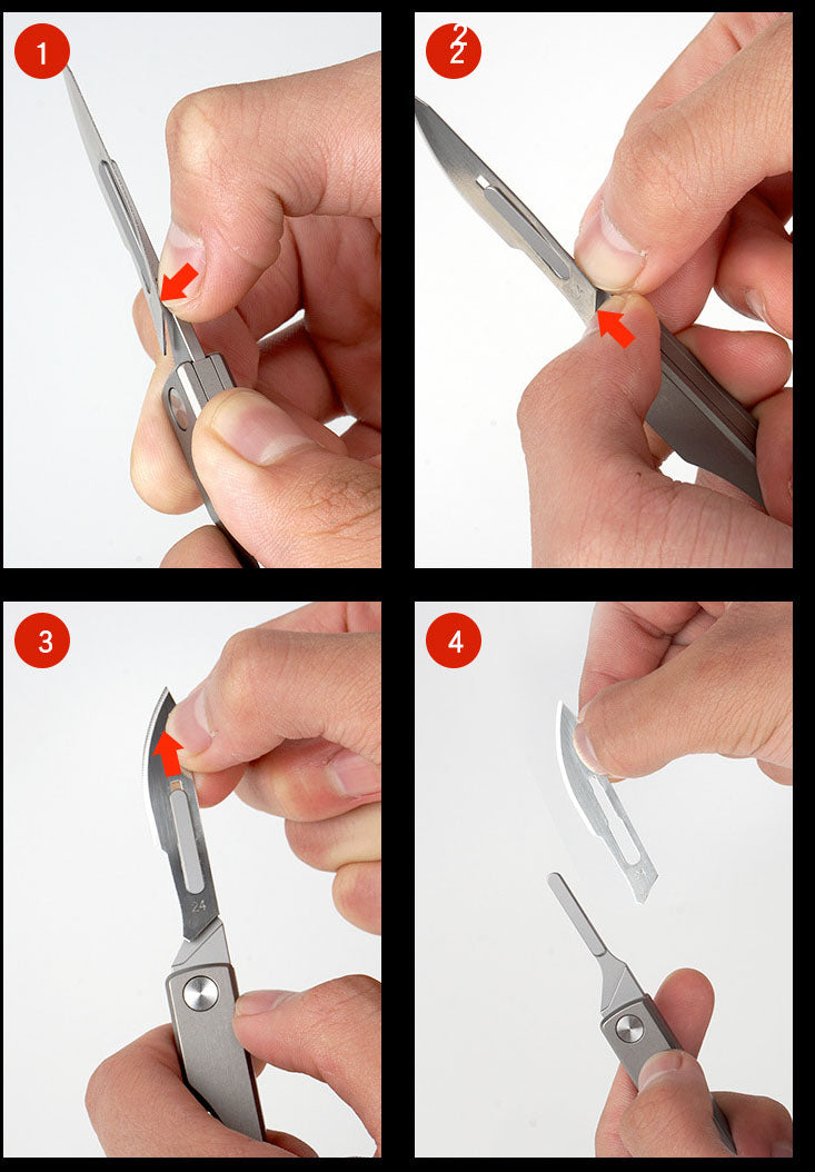 Masalong Utility Folding Scalpel Knife 10Pcs #24 Blades Titanium Alloy Handle with Keychain Hanger Loop kni237-b