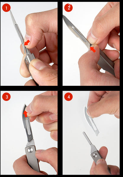 Masalong Utility Folding Scalpel Knife 10Pcs #24 Blades Titanium Alloy Handle with Keychain Hanger Loop kni237-b