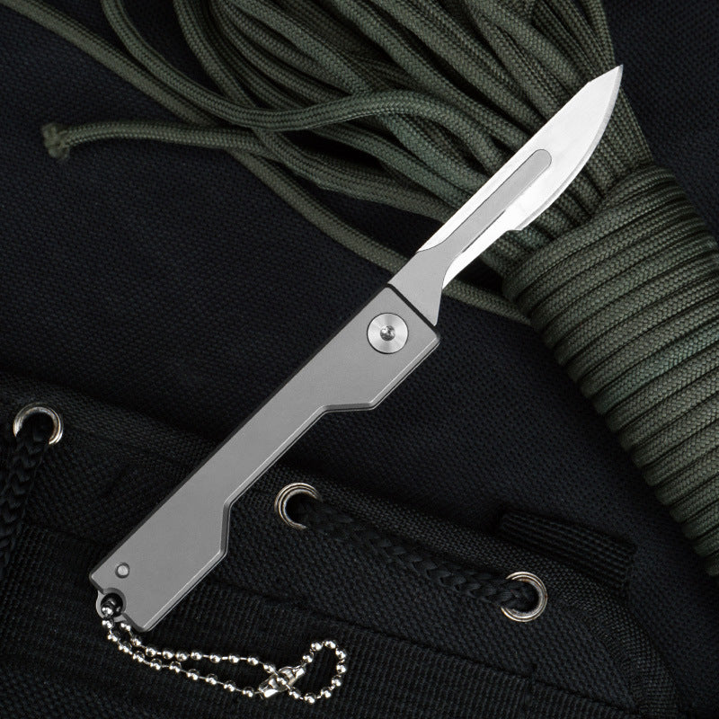 Masalong Utility Folding Scalpel Knife 10Pcs #24 Blades Titanium Alloy Handle with Keychain Hanger Loop kni237-b