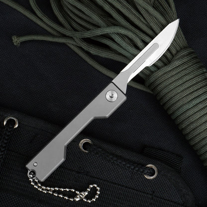 Masalong Utility Folding Scalpel Knife 10Pcs #24 Blades Titanium Alloy Handle with Keychain Hanger Loop kni237-b