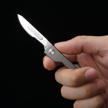 Masalong Utility Folding Scalpel Knife 10Pcs #24 Blades Titanium Alloy Handle with Keychain Hanger Loop kni237-b