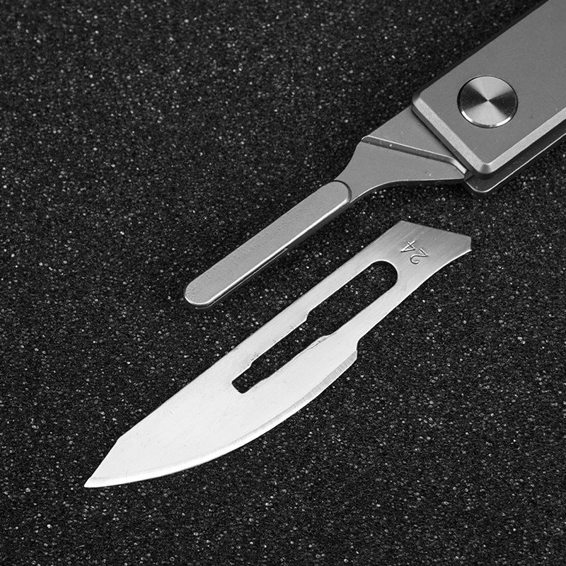 Masalong Utility Folding Scalpel Knife 10Pcs #24 Blades Titanium Alloy Handle with Keychain Hanger Loop kni237-b