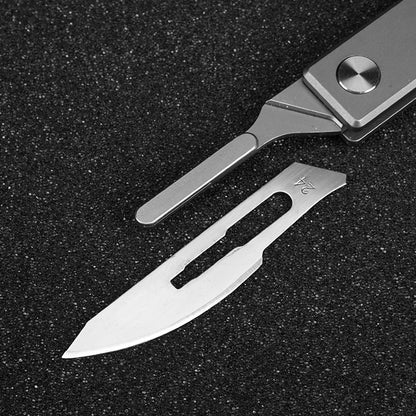Masalong Utility Folding Scalpel Knife 10Pcs #24 Blades Titanium Alloy Handle with Keychain Hanger Loop kni237-b