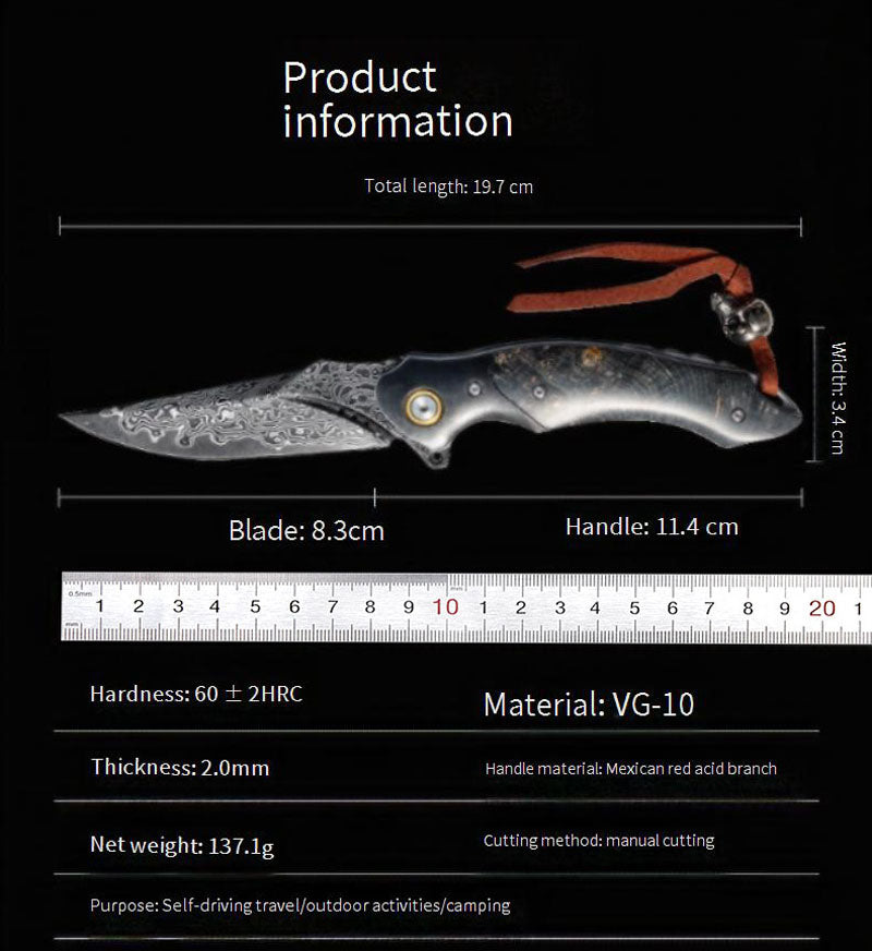 Kni282 Outdoor Folding Knife Camping Wilderness Survival Portable Knife 73 Layer VG10 High Hardness Stable Wood Handle Outdoor Knife