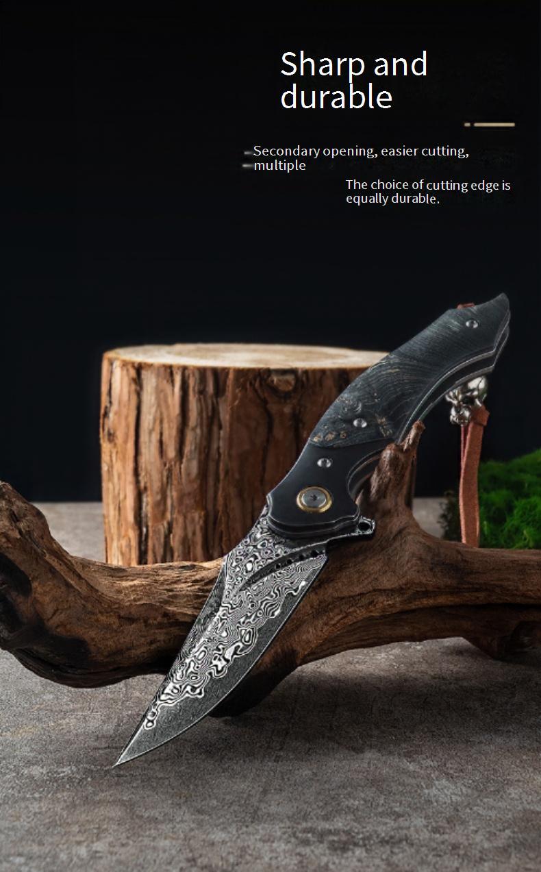 Kni282 Outdoor Folding Knife Camping Wilderness Survival Portable Knife 73 Layer VG10 High Hardness Stable Wood Handle Outdoor Knife