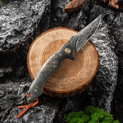 Kni282 Outdoor Folding Knife Camping Wilderness Survival Portable Knife 73 Layer VG10 High Hardness Stable Wood Handle Outdoor Knife