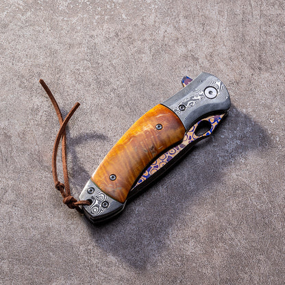 Kni283 Folding Knife Outdoor Camping Survival coreless Damascus Blade High Hardness Sand iron wood handle