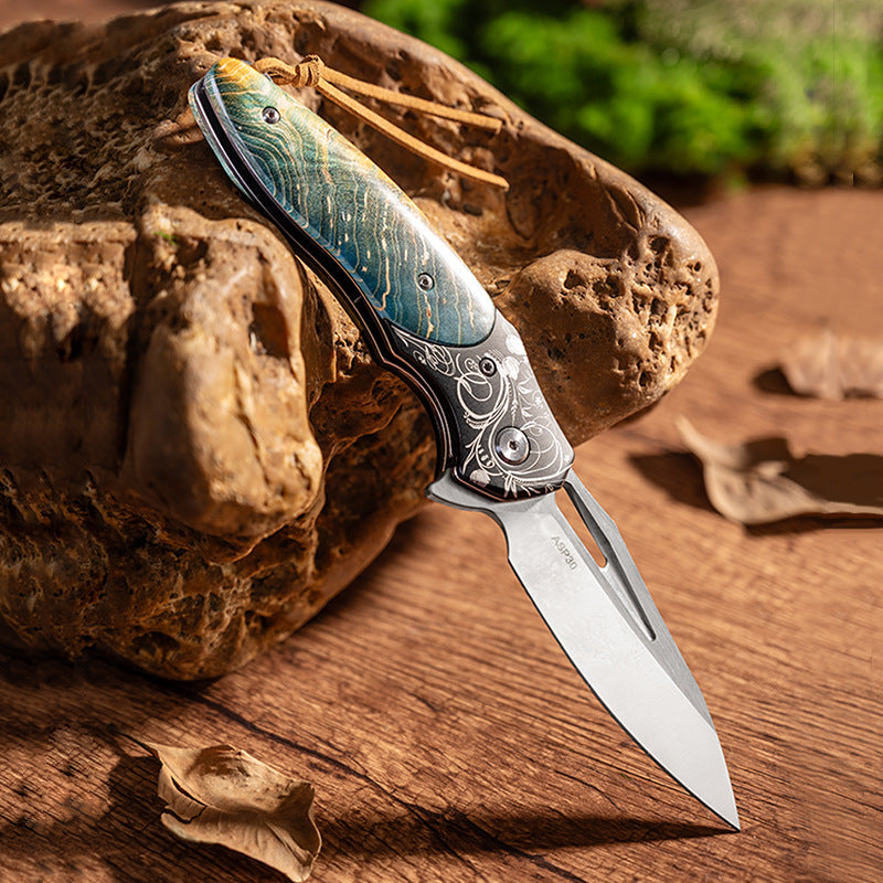 Kni284 Outdoor Folding Knife ASP30 Powder Steel Stable Wood Handle Wire Lock Folding Outdoor Knife