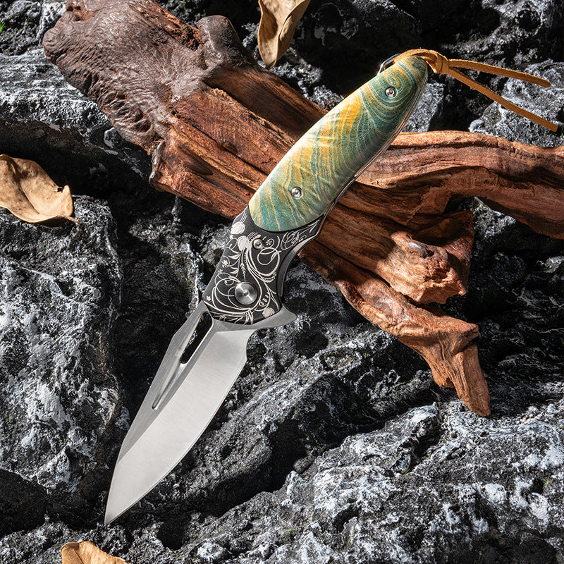 Kni284 Outdoor Folding Knife ASP30 Powder Steel Stable Wood Handle Wire Lock Folding Outdoor Knife