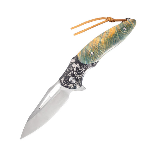 Kni284 Outdoor Folding Knife ASP30 Powder Steel Stable Wood Handle Wire Lock Folding Outdoor Knife