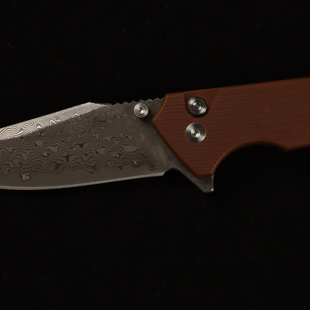 Masalong kni286 Damascus steel blade, G10 handle, anti-slip folding knife, button lock suitable for daily outdoor camping and tactical use