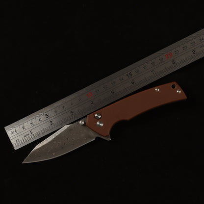 Masalong kni286 Damascus steel blade, G10 handle, anti-slip folding knife, button lock suitable for daily outdoor camping and tactical use