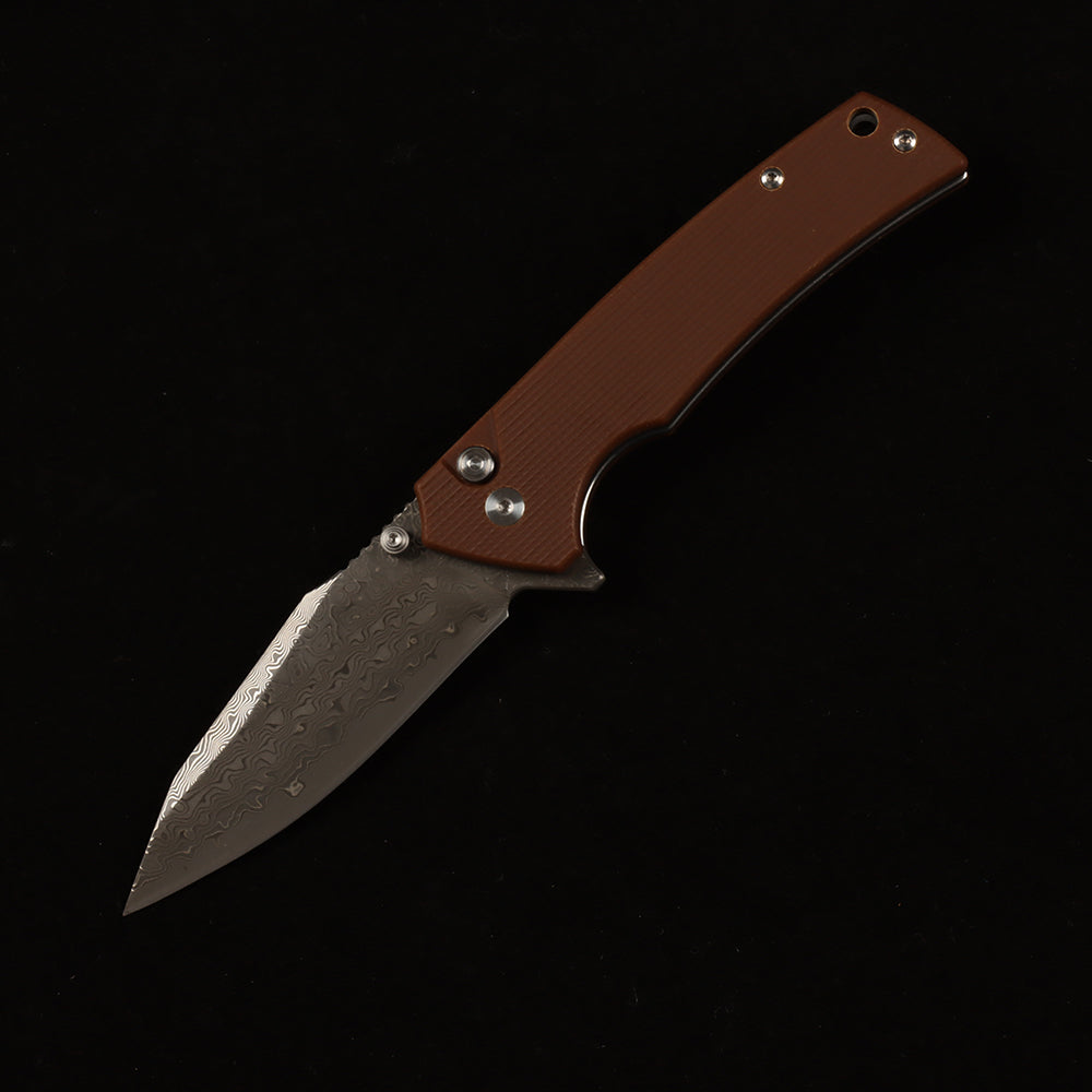 Masalong kni286 Damascus steel blade, G10 handle, anti-slip folding knife, button lock suitable for daily outdoor camping and tactical use