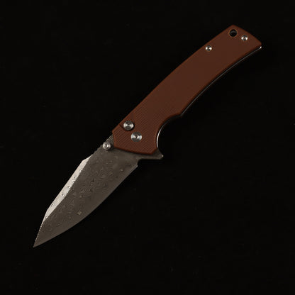 Masalong kni286 Damascus steel blade, G10 handle, anti-slip folding knife, button lock suitable for daily outdoor camping and tactical use