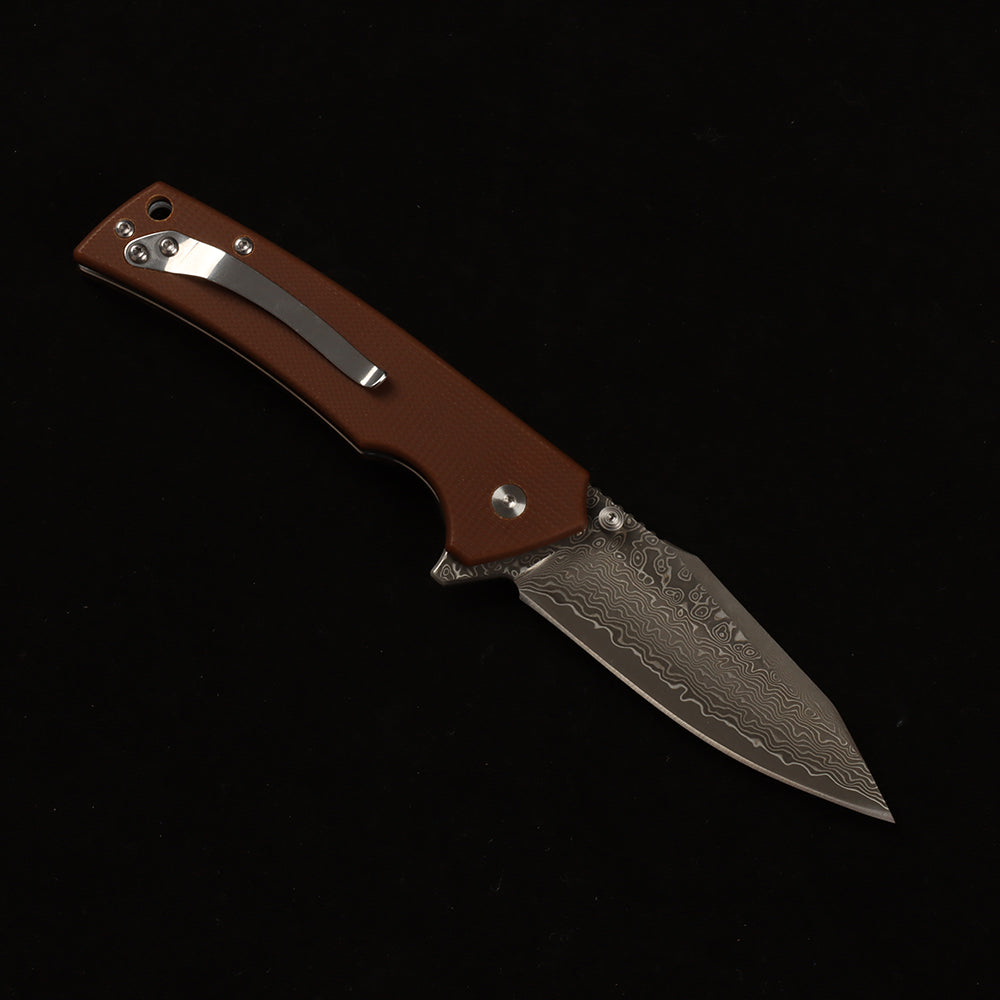 Masalong kni286 Damascus steel blade, G10 handle, anti-slip folding knife, button lock suitable for daily outdoor camping and tactical use