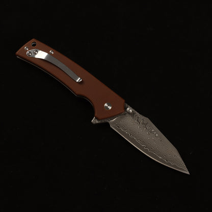 Masalong kni286 Damascus steel blade, G10 handle, anti-slip folding knife, button lock suitable for daily outdoor camping and tactical use